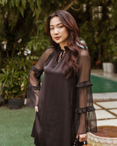 Silk A-Line Mini Dress with Sheer Ruffled Sleeves